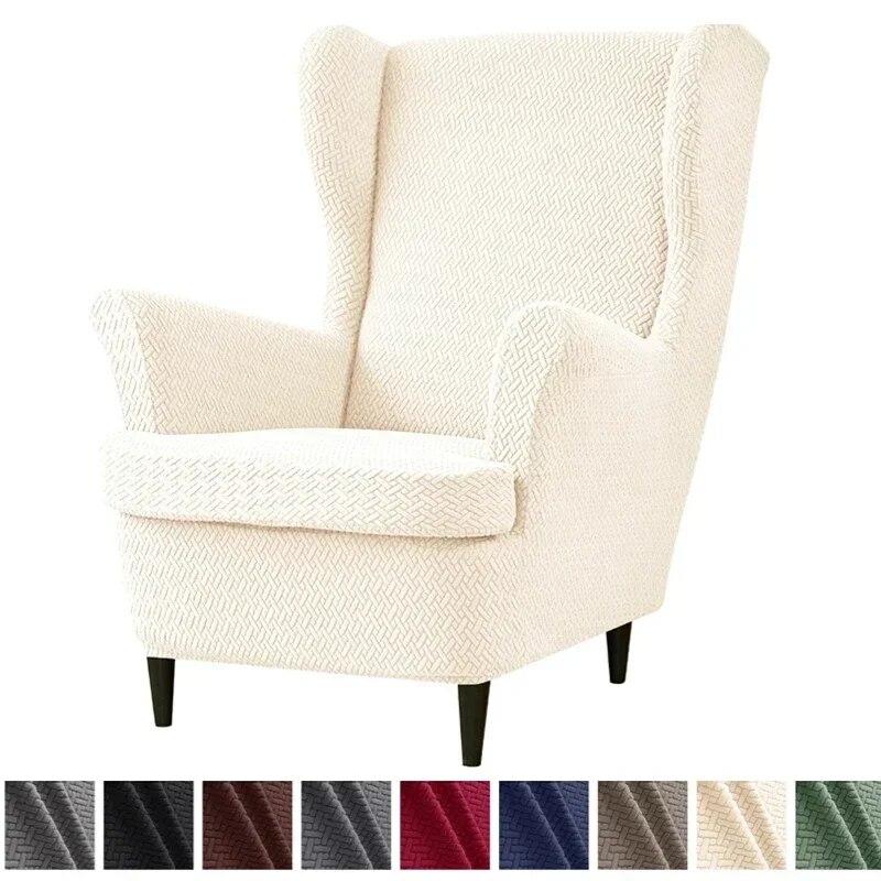 Jacquard Wing Chair Cover Stretch High Sloping Armchair Covers Nordic Elastic Single Sofa Slipcovers With Seat Cushion Covers