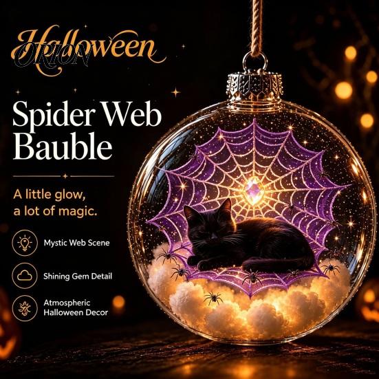Eye-catching Seasonal Party Supplies Halloween Ball Ornament, Light Up Plastic Clear Hanging Decorations Decoration with Cat/Skeleton/Bat Inside