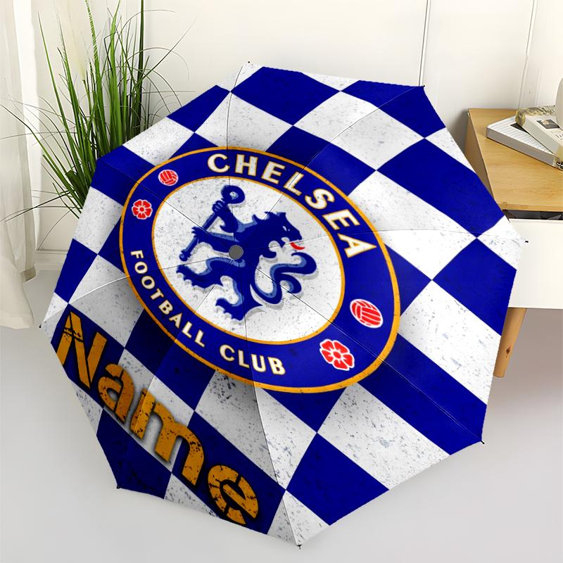 Custom Name Chelsea Football Club Theme Automatic Umbrella, Lightweight & Portable, 8 Rib, Perfect for Outdoor Travel, Birthdays, Christmas, Gifts.
