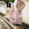 Sweet Nylon Lightweight Backpack Solid Color Travel Shoulders Bag Bow Wrinkle Backpack  Women