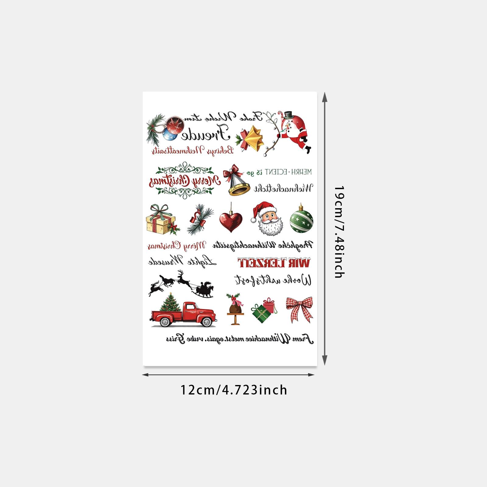 

Christmas Tattoo Sticker Waterproof Female Lasting Santa Claus English Short Sentences Tattoo Sticker 12*19