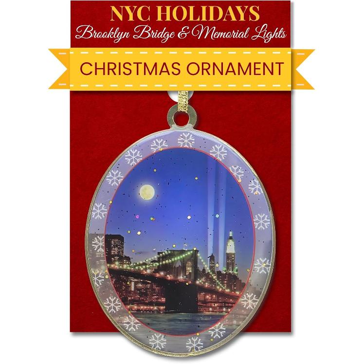 Brooklyn Bridge Snow New York Ornament - NYC Holiday Collectible, Double-Sided Brass with Glitter and Epoxy, Gift-Boxed, 2.5 x 3 Inch by ArtMalore Brooklyn Bridge & Wtc Mem