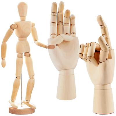 Dodtazz Wooden Mannequin Hand Set (3 Pieces): Right Hand, Articulated Joints, Art Doll (Mannequin + Right Hand + Left Hand)