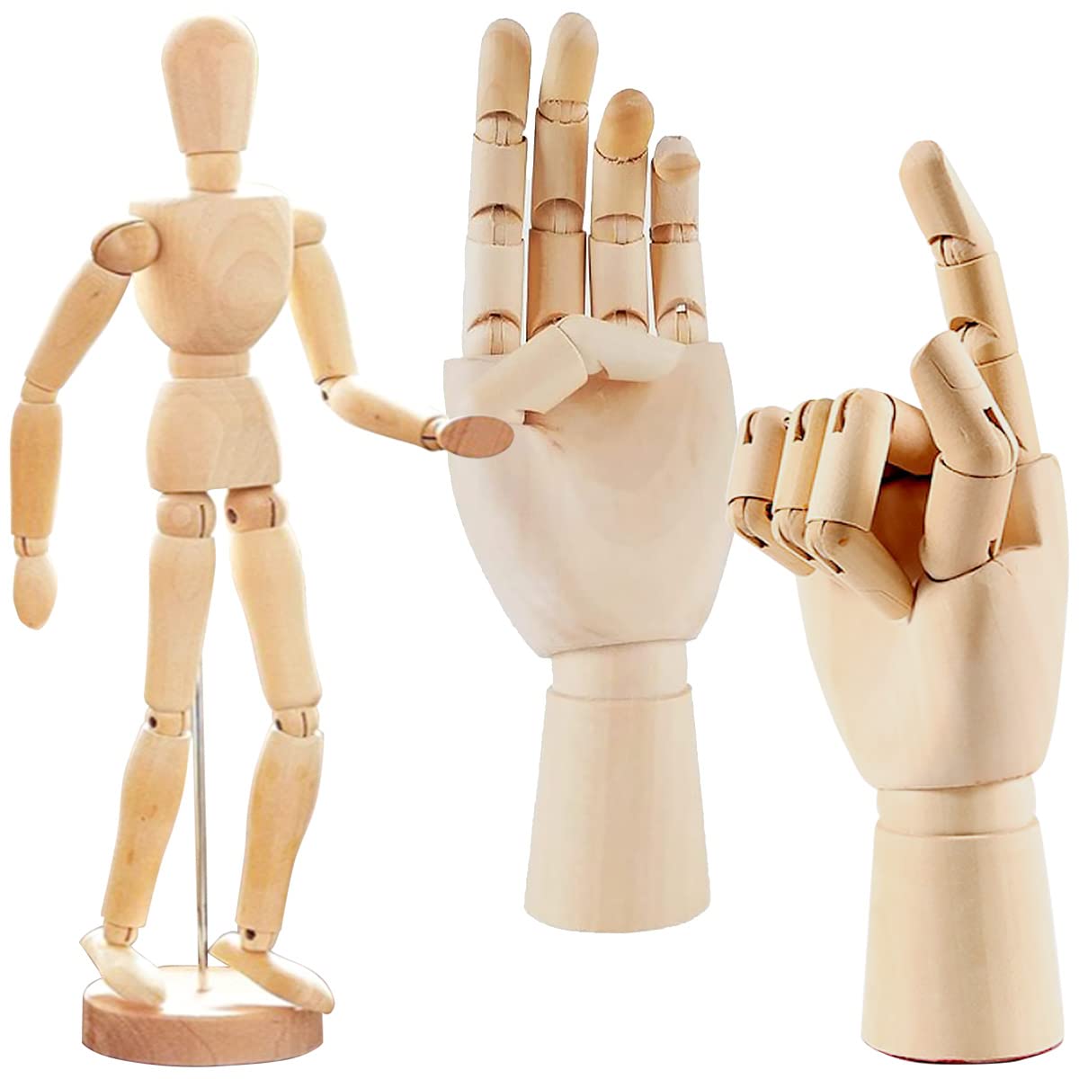 

dodtazz Wooden Mannequin Hand Set (3 pieces): Right Hand, Articulated Joints, Art Doll (Mannequin + Right Hand + Left Hand)