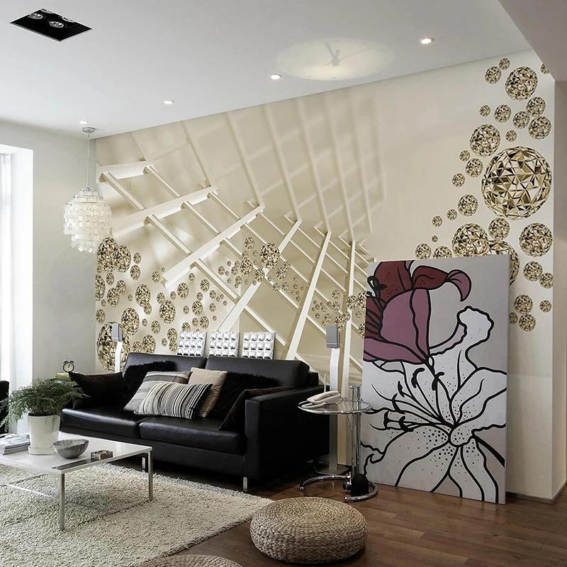 3d Stereo Space Mural Golden Sphere Wallpaper Creative Photo Wall Papers Living Room Home Decor