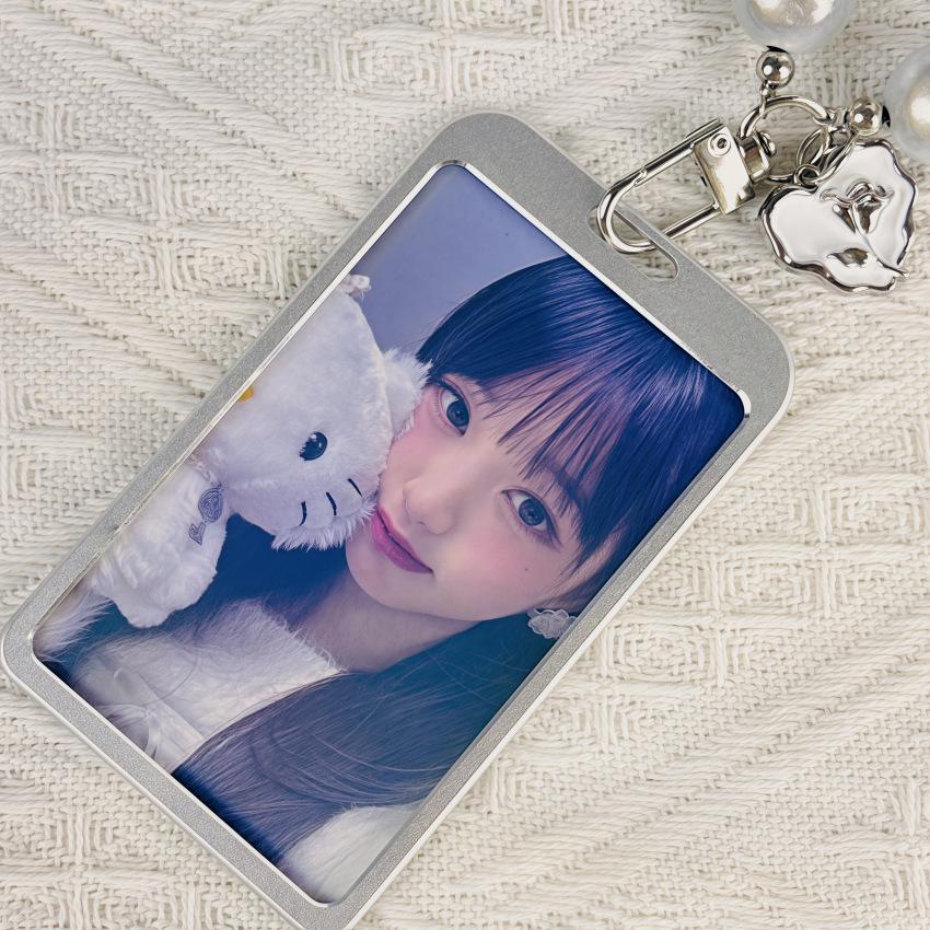 Silver Metal Star Idol Photo Frame Badge Holder with Beaded Chain