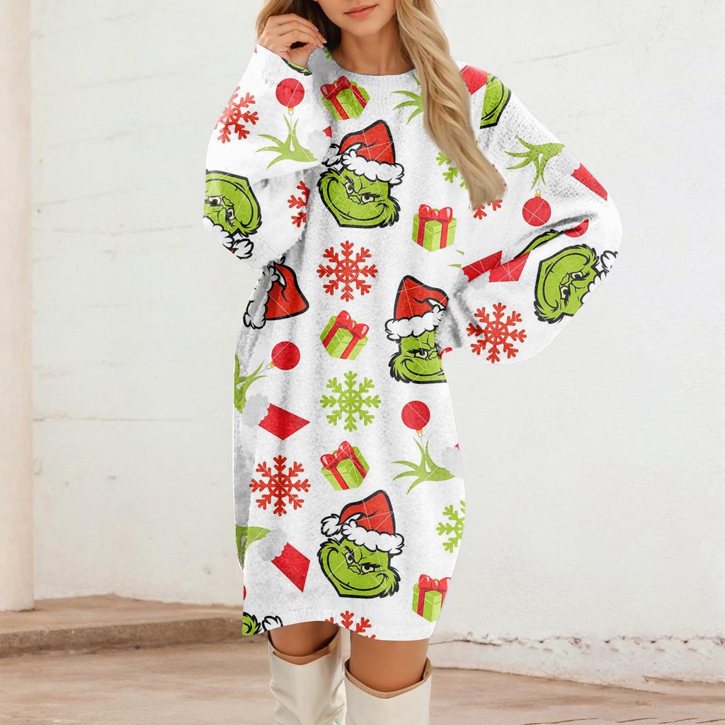 Abiti casual in peluche a maniche lunghe con scollo rotondo da donna