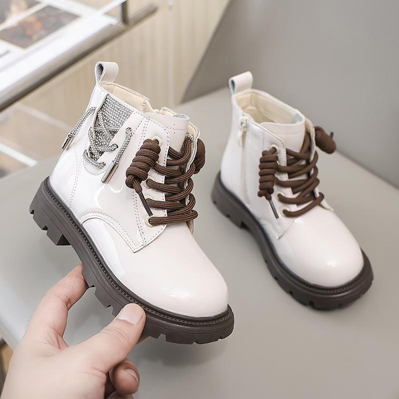 Winter Children's Boots Glossy Rhinestone Girls Ankle Boots Warm Plush Versatile Kids Causal Cotton Boots Thick Bottom Fashion