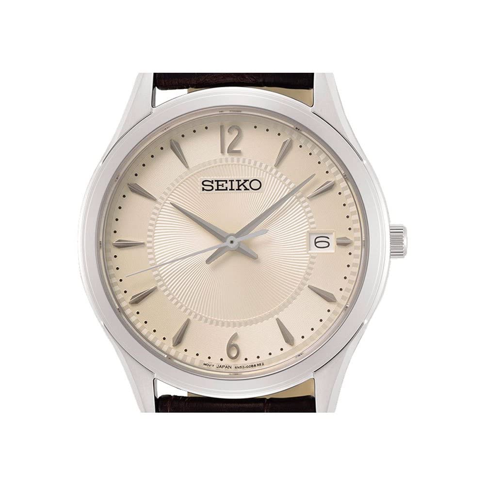 Seiko Ceas analog cu quartz cu curea de piele SUR421P1 Curea argintie Bărbați