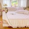 Korean Style Crinkled Gauze Quilted Bed Skirt with Fresh Lace Trim - Non-slip Home Bedding Set
