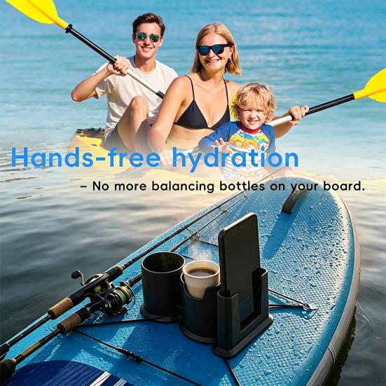 Paddleboard Cup Holder 2-in-1 Drink And Phone Holder with Rope Fixation Waterproof Plastic Paddle Board Accessory for Kayaks Canoes SUPs Boats
