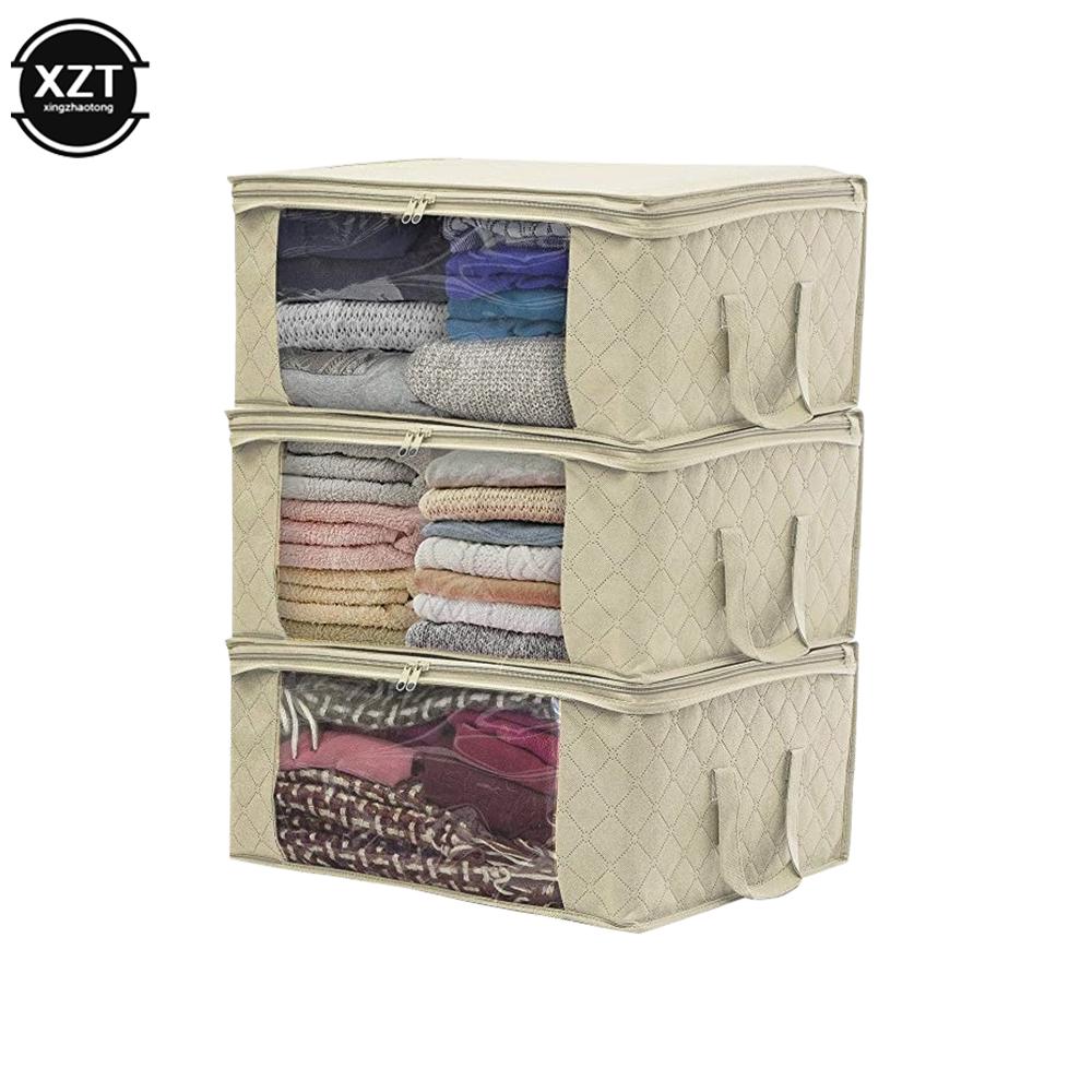 Household Folding Storage Box Fashion Clothes Collecting Case Non Woven Fabric With Zipper Moisture-proof Quilt Storage Box