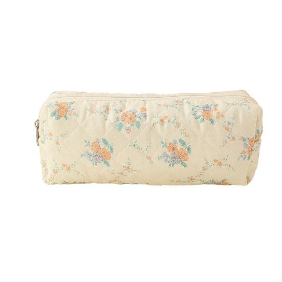 

Quilted Cosmetic Bag Cute Floral Makeup Brush Organizer Zippered Pencil Case Travel Cosmetic Pouch for Girls Women