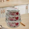 3x Enamel Stockpots with Lid Soup Pots 1.2 L, 1.5 L, 1.8 L Double Handle Enamel Pot Set for Induction Cookers Gas Furnaces