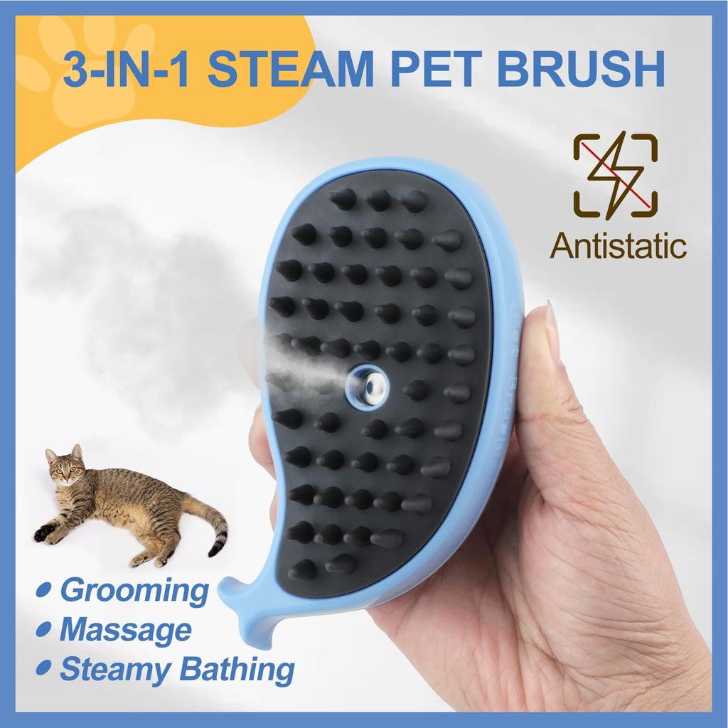 Steam Brush For Shed Cats, Cat Grooming Brush With Steam, Rechargeable Steam Pet Brush For Cats, Steam Cat Brush 3-In-1 To Clean And Remove Loose Hair