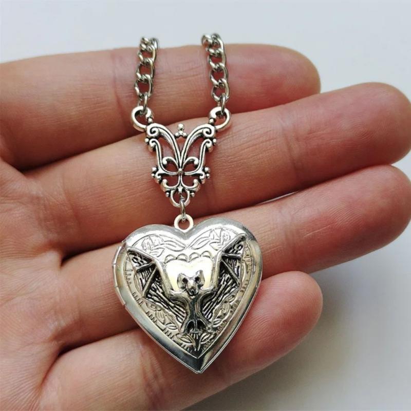 Silver Victorian Heart Photo Locket Necklace
