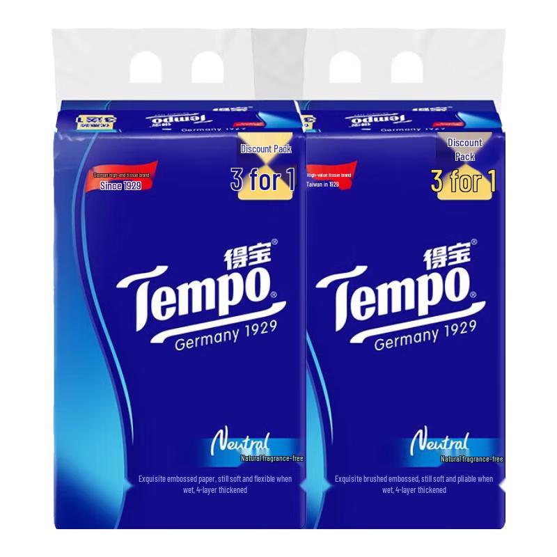 Tempo Natural Unscented 4-Ply Facial Tissues with Wet Wipe