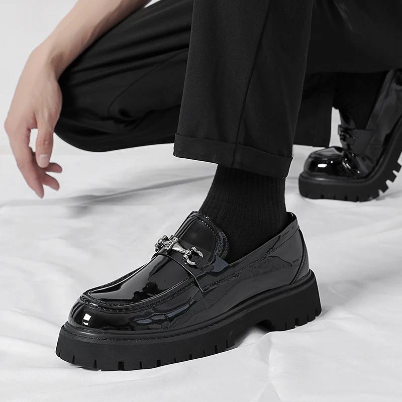 Fashion Comfortable Club Shoe Men Stylish Thick Bottom Footwear All-match Man Leather Loafers Lightweight Flats Business Work Shoes Male