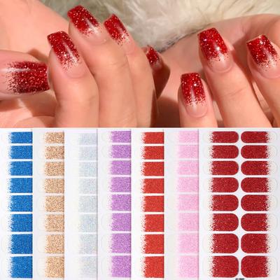 16Tips UV Gel Nail Stickers Fashion Solid Color Flash Sequin Nail Polish Gel Film Ins Wind Waterproof Lasting Nail Sticker