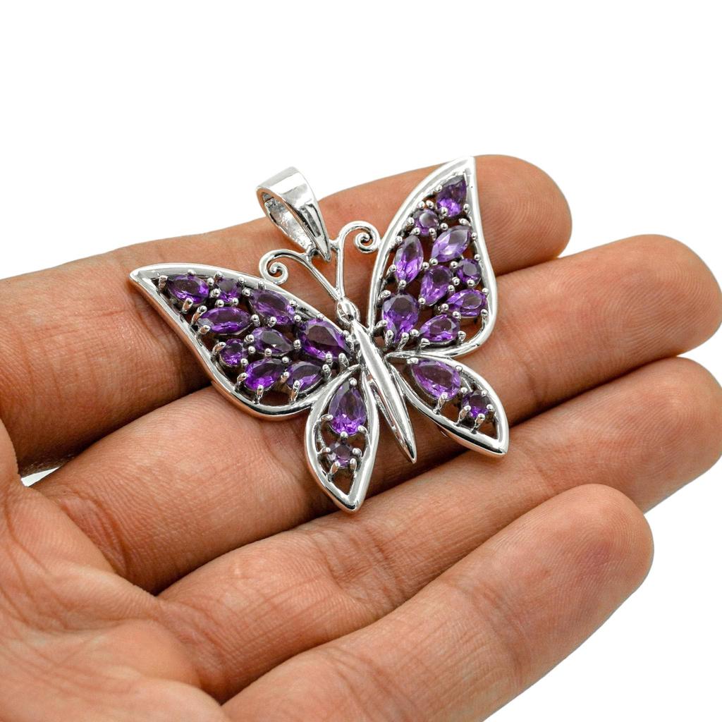 Butterfly charm pendant - 925 silver amethyst gemstone pendant, gift for daughter