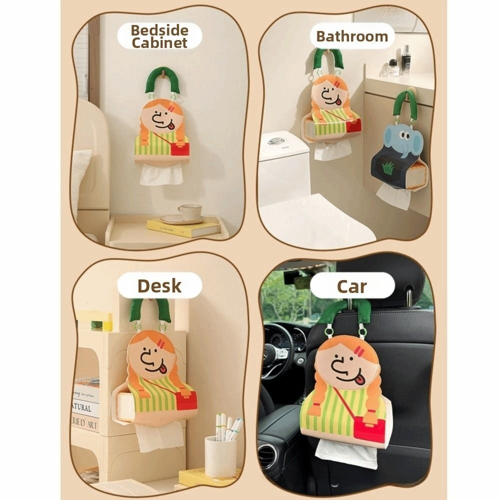 PU Leather Hanging Tissue Bag Cartoon Design Portable Tissue Cover  Bedside