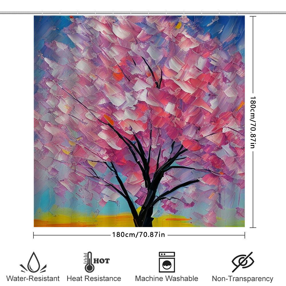Colorful Pink Blossom Tree Shower Curtain For Bathroom Decor Modern Art Print Made With High-Quality Water-Resistant Fabric