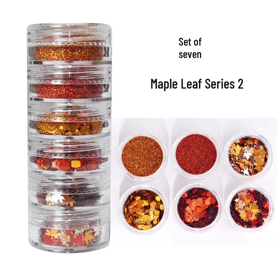 6dílná podzimní a zimní sada třpytivého nail artu s javorovými listy