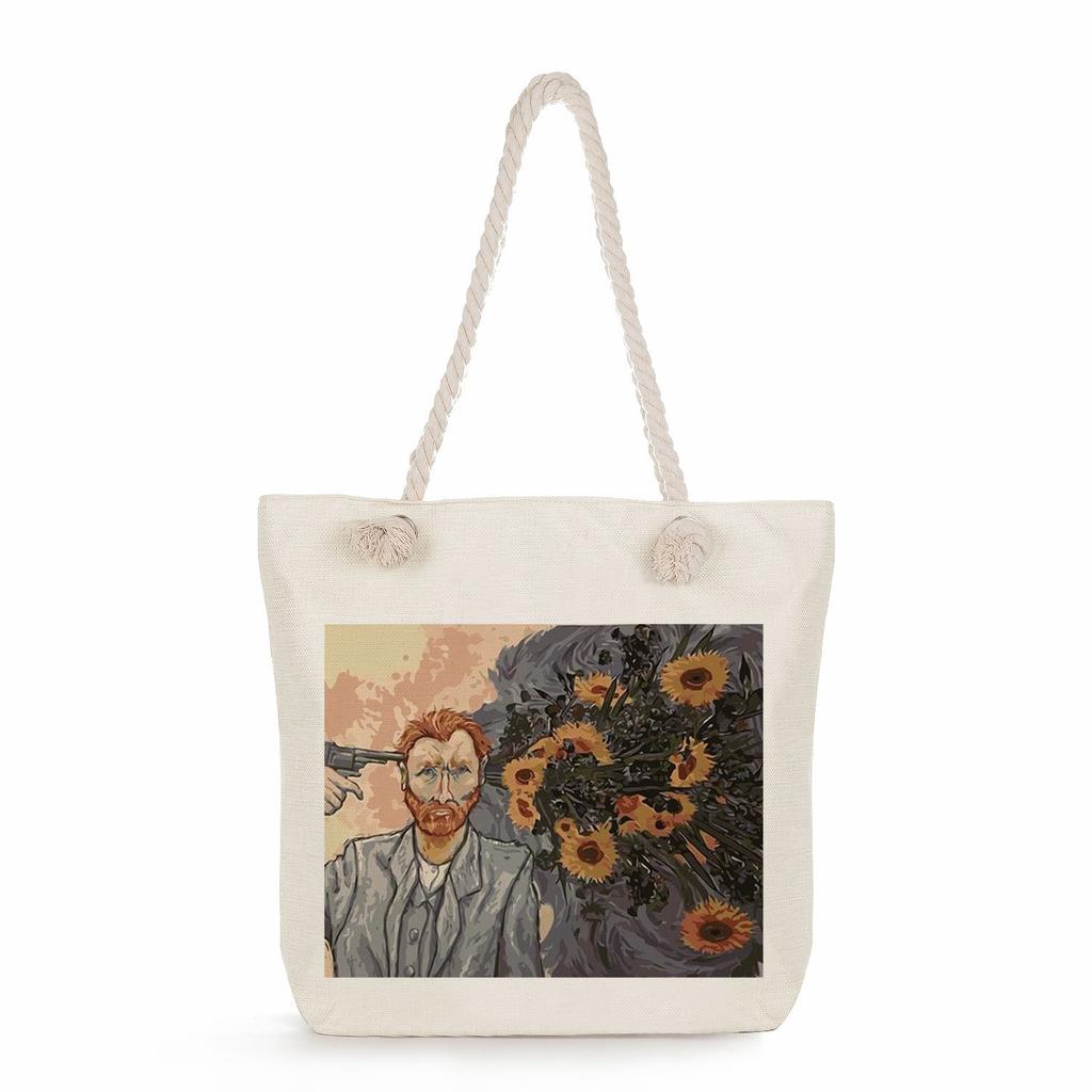 Painting print thick rope single-shoulder beach bag 7296