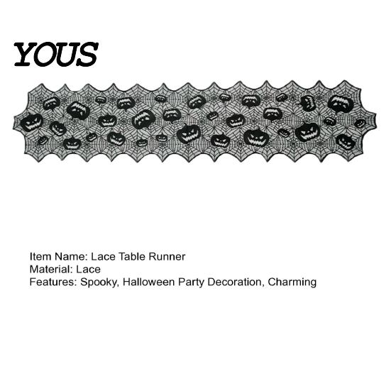 Black Lace Table Runner Halloween Runner, 70 x 15 Inch Spider Web Pumpkin Pattern Spooky Gothic Dinner Decoration for Kitchen Decor, Party Supplies