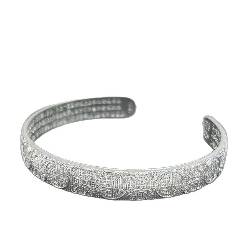 Silver Hundred Blessings Adjustable Bangle - Versatile Jewelry Gift for Mother's Day