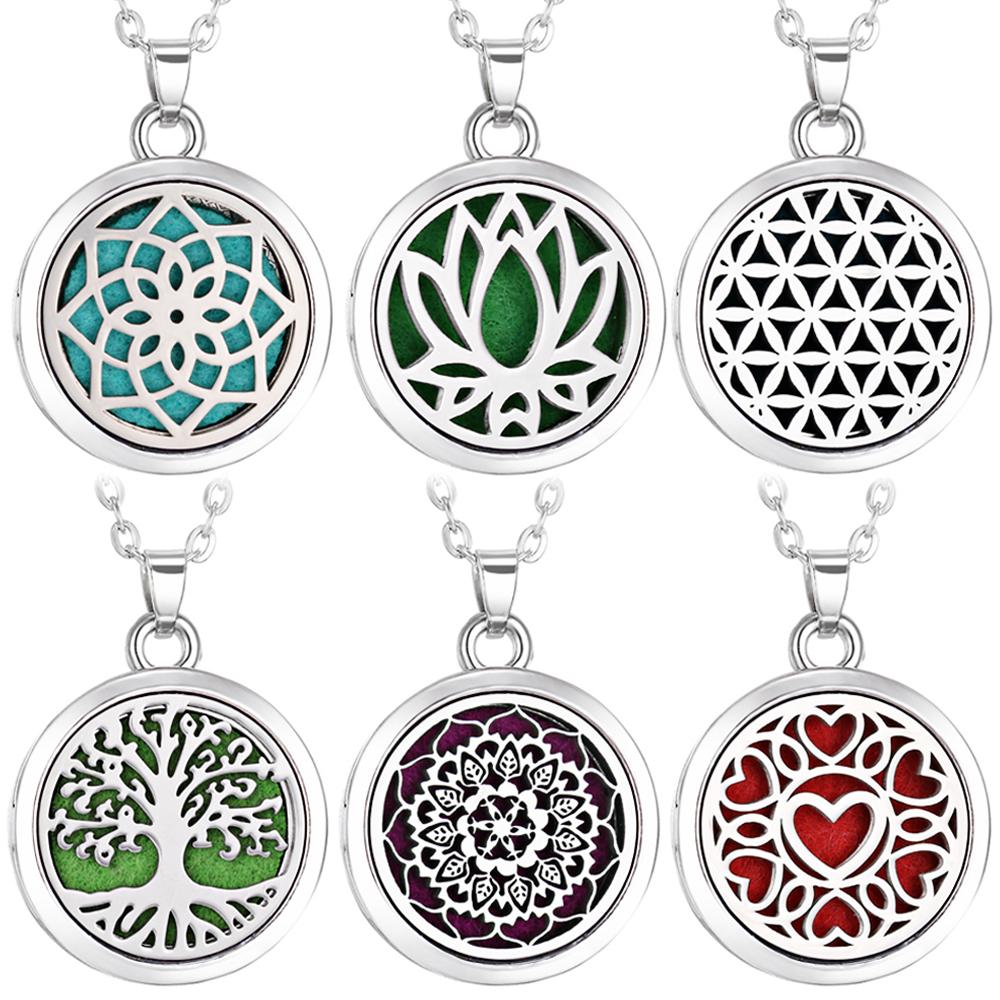 Stainless Steel Fashion Tree of Life Aromatherapy Necklace Essential Oil Diffuser Perfume Locket Pendant Women Jewelry Gift