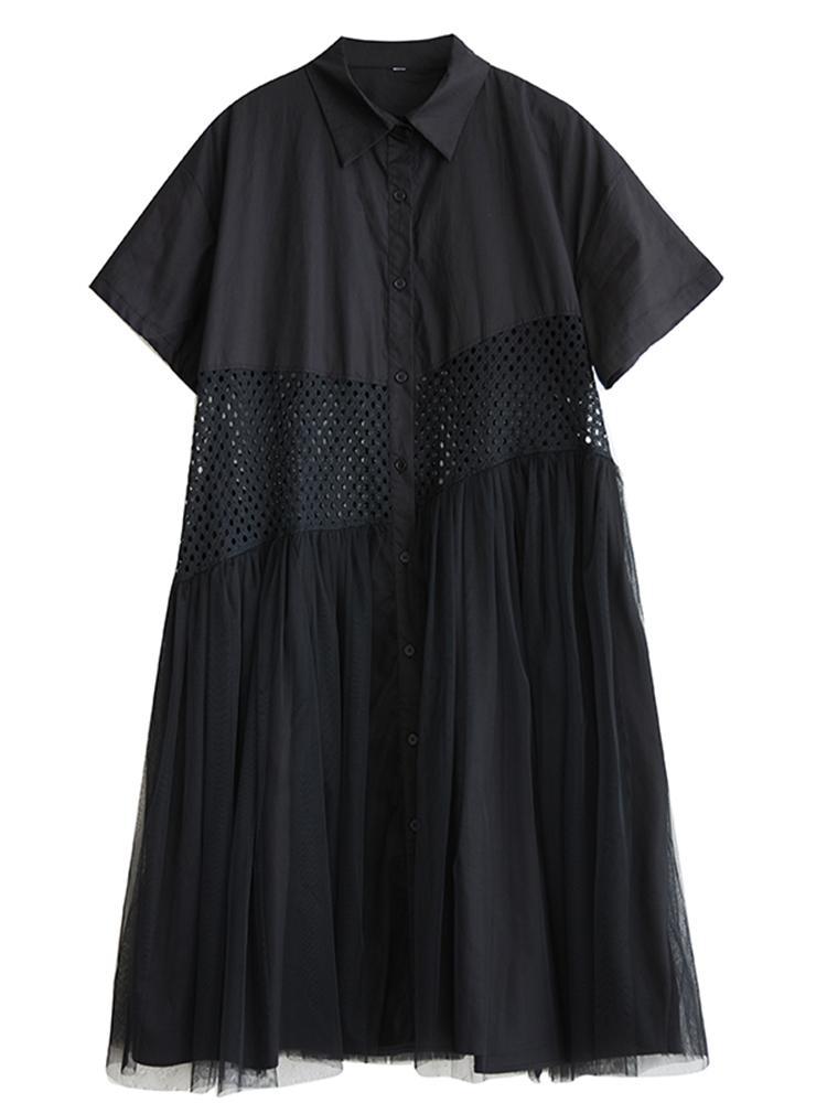 Xitao Einreihiges Patchwork-Netzkleid GYX1566