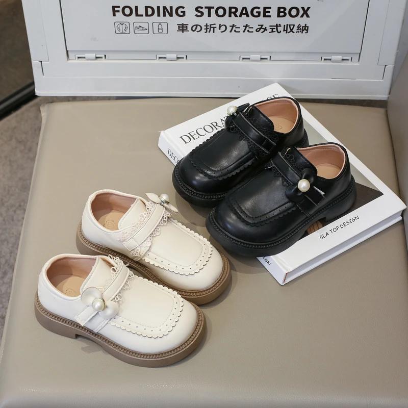 2024 New Girls Loafers Versatile Soft Bow Solid Color Lolita Style Children Fashion Princess Party Wedding Shoes Non-slip Cute