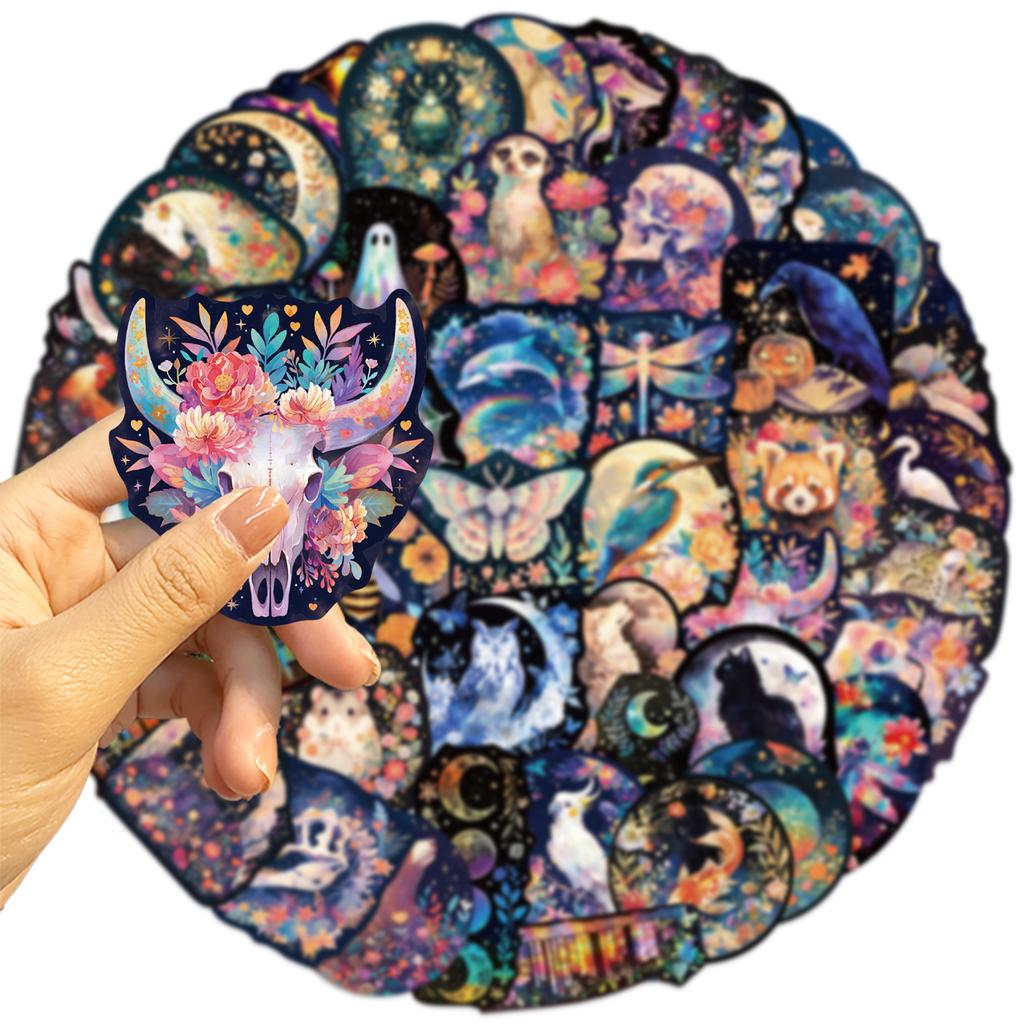 50pcs Animal Halloween Laser Sticker Laptop Decal Fantasy Graffiti Sticker DIY Decoration Mobile Phone Notebook Sticker