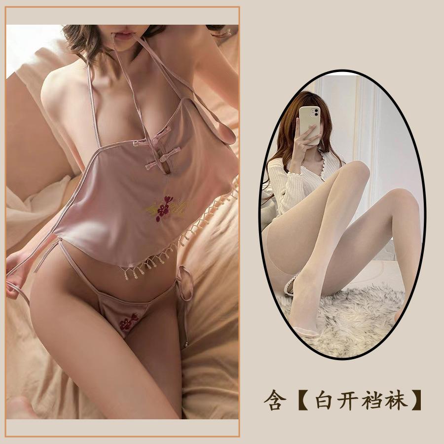 Sex Underwear Sexy Women's Belly Pocket Pajamas Hot Passion Neck Sling Cheongsam Retro Lace-up Hollow Woman