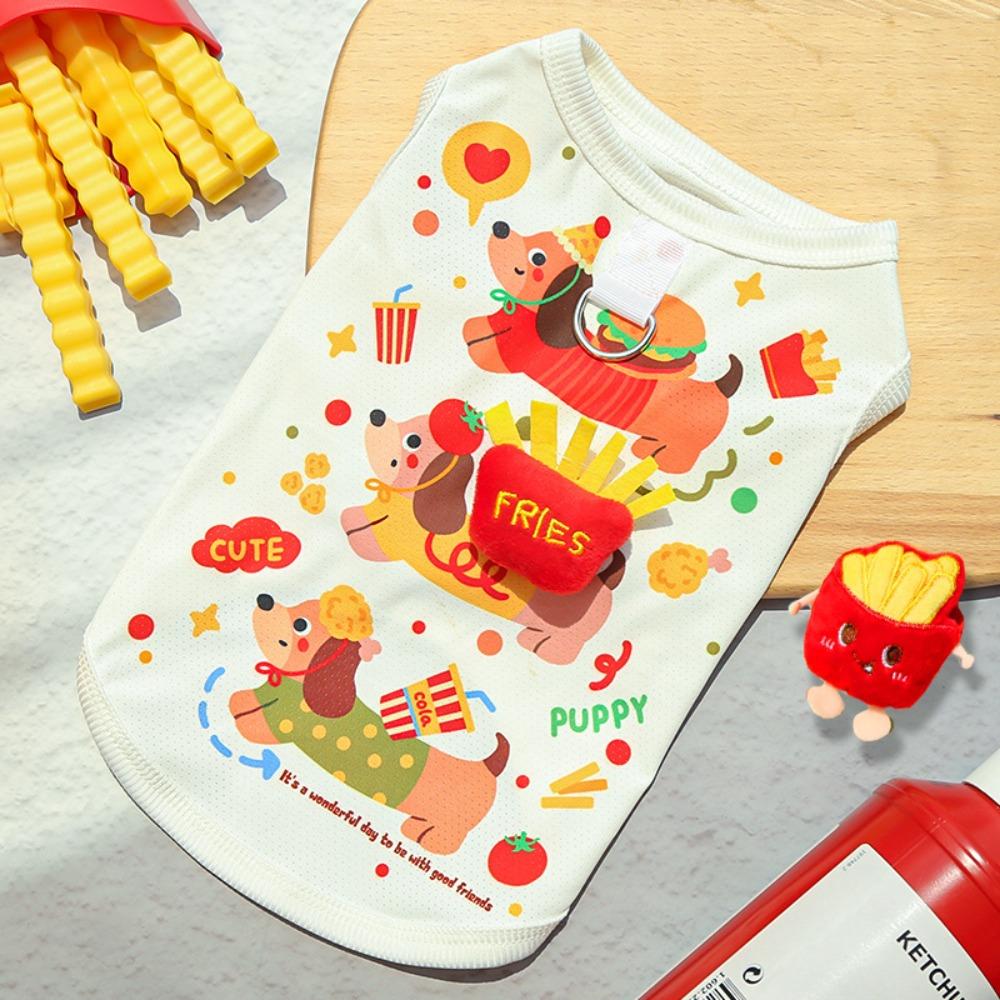 

Cute Cartoon Pet Clothes Hamburger Fries Print Pet Clothing New Vest Pet Supplies B-M