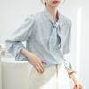 Bow Tie Long Sleeve Shirts Sweet Floral Baggy Shirts Comfortable Blouses for Women  Office