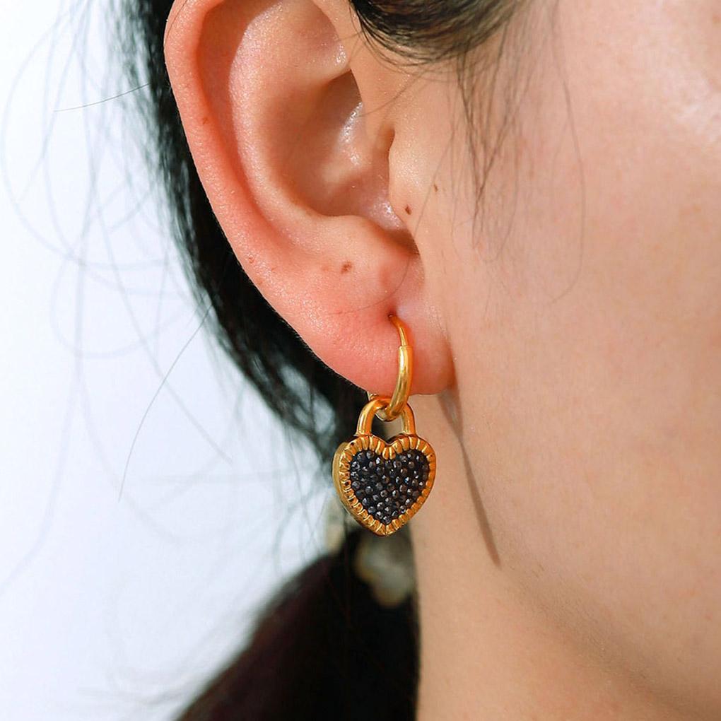 1 Pair Heart Hoop Earrings Glitter Zircon Dangle Earring Lock Shape Ear Hook Jewelry Fashion Accessory for Banquet