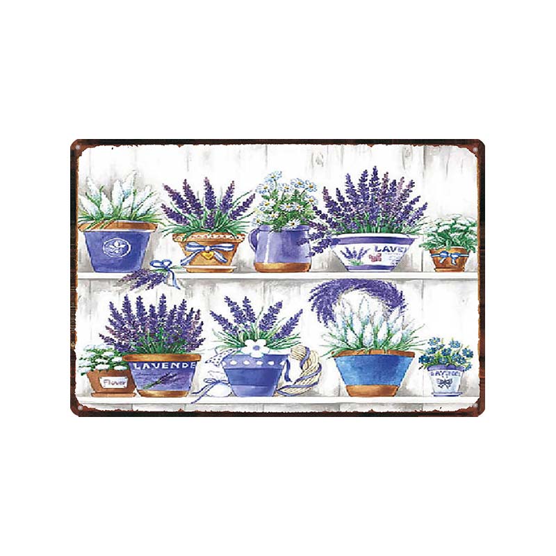 Garden Lavender Metal Plate Purple Flower Farmhouse Tin Signs Plaque Wall Art Home Garden Vintage Decor