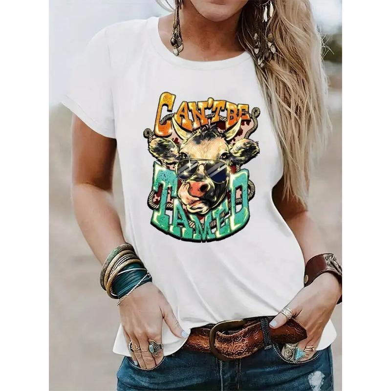 Women's T-Shirt Cow Head Pattern Printing Fashion Casual Blouse Oversized T-Shirt Summer Women's Clothing