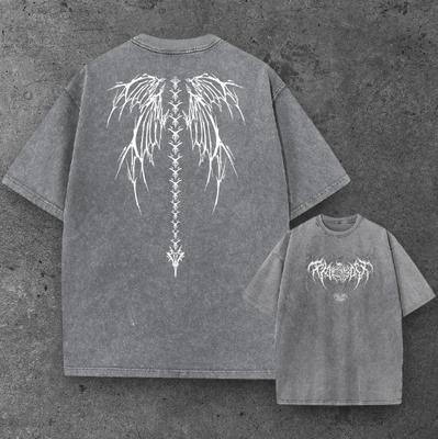 Mens Gothic Wings T Shirt Oversized Gray Y2K Grunge S-2XL