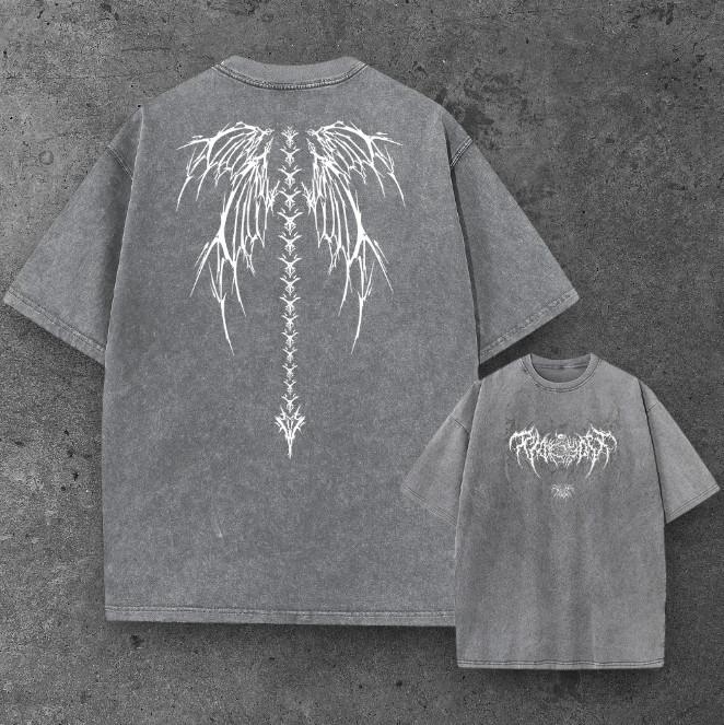 Mens Gothic Wings T Shirt Oversized Gray Y2K Grunge S-2XL S разноцветный