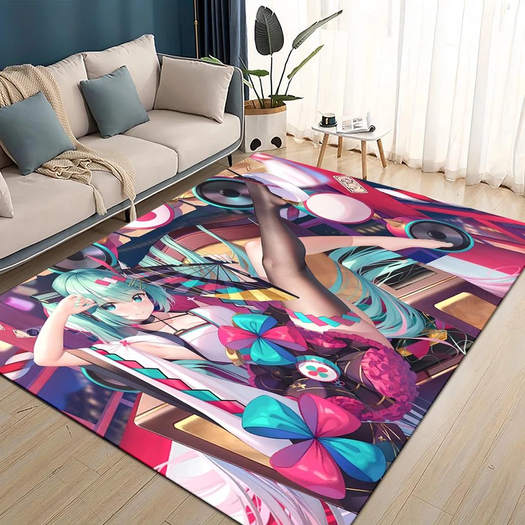 3D M-MIKUS Music VOCALOID Cartoon Girl Rug Carpet for Living Room Bedroom Home Decor,kids Play Non-slip for Sofa Doormat