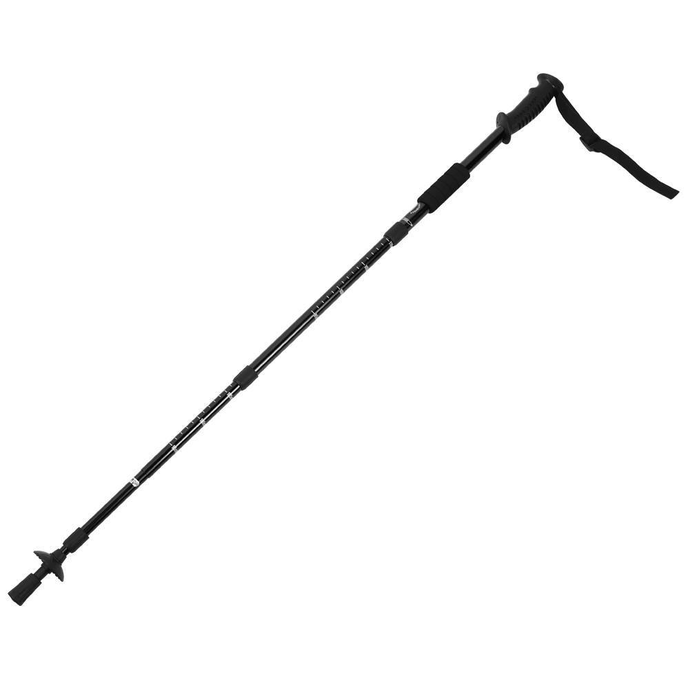 Outdoor Aluminium Alloy 4-Sections Suspension Straight Handle Pole Walking Stick Alpenstock for Climbing Camping