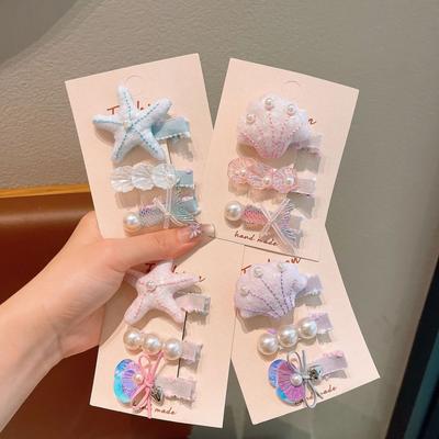 Starfish Mermaid Tail Children'S Hairpin Cute Little Girl Pearl Hairpin Side Broken Hair Bangs Clip Girls Headdress