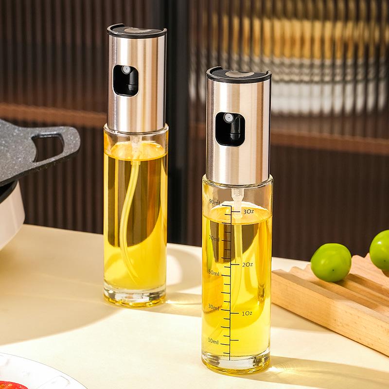 304 Stainless Steel Spray Oil Bottle - Leak-proof Glass, 100ml, Press-type for Oil, Sauce, & Vinegar
