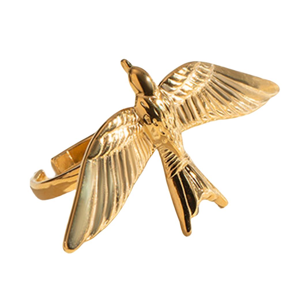 Eleganter Vogel-Flügel Offener Ring Handwerk aus Edelstahl Materialien Dekoration für Stilvolle Frauen Freizeitkleidung Outfits