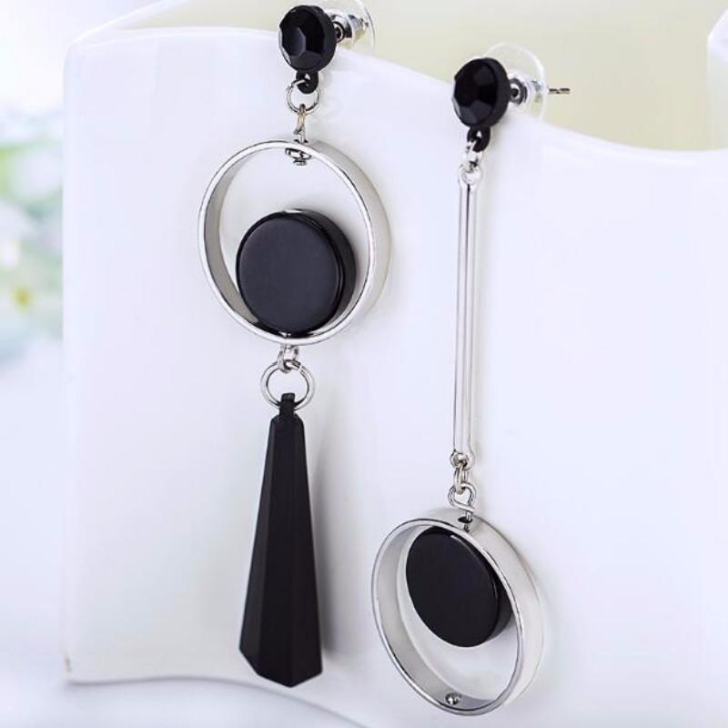 Korean Fashion Geometric Long Asymmetry Earring Rhinestone Circle Ear Stud New Acrylic Big Earrings