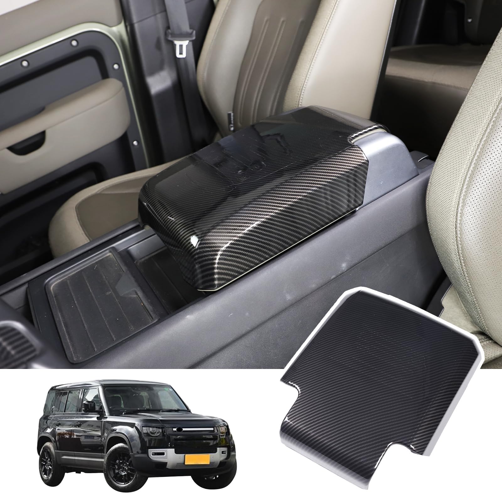 

DIYUCAR Console Armrest Box Protector Cover for Land Rover Defender 90 110 Console Box Armrest Console Panel Interior Custom Parts Fiber 2020-2024,