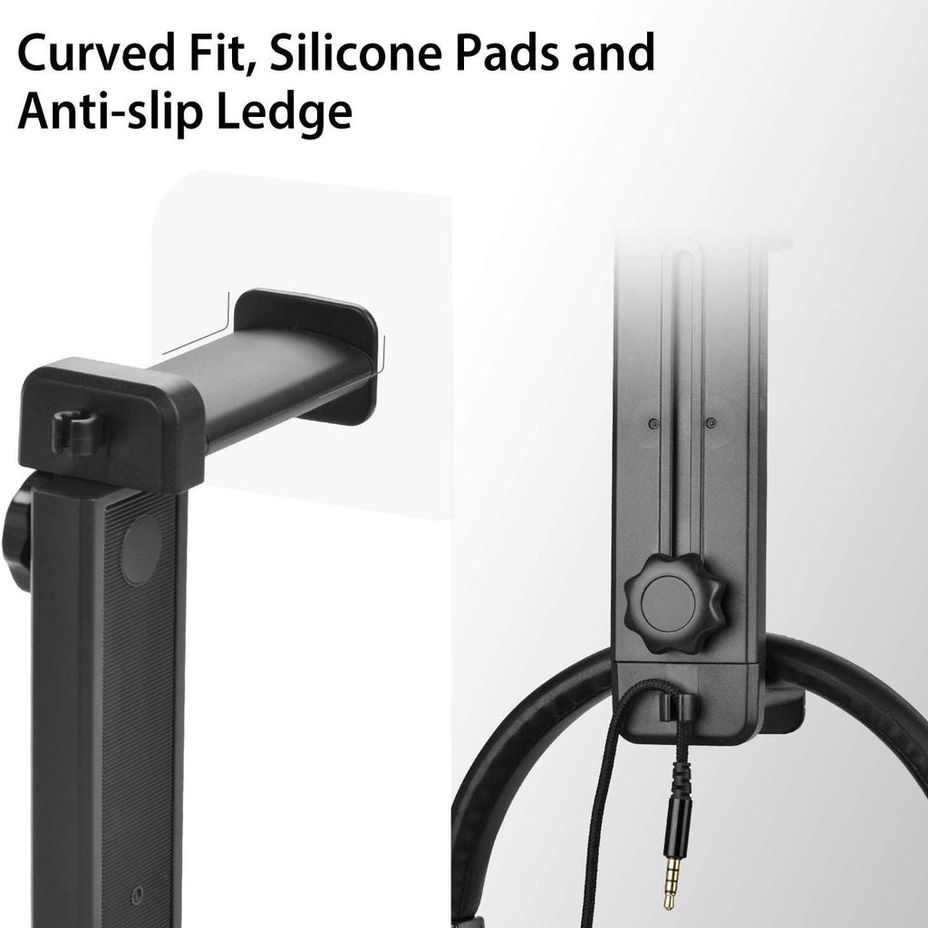 2-in-1 Headphone Holder Stand & Hanger, Heavy-Duty with Adjustable Height & Rotating Clamp, Space-Saving Desk Mount with Cable Management